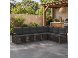 Vidaxl Conjunto De Sofá De Jardim 7 Unid. Cinzento Vime Pe