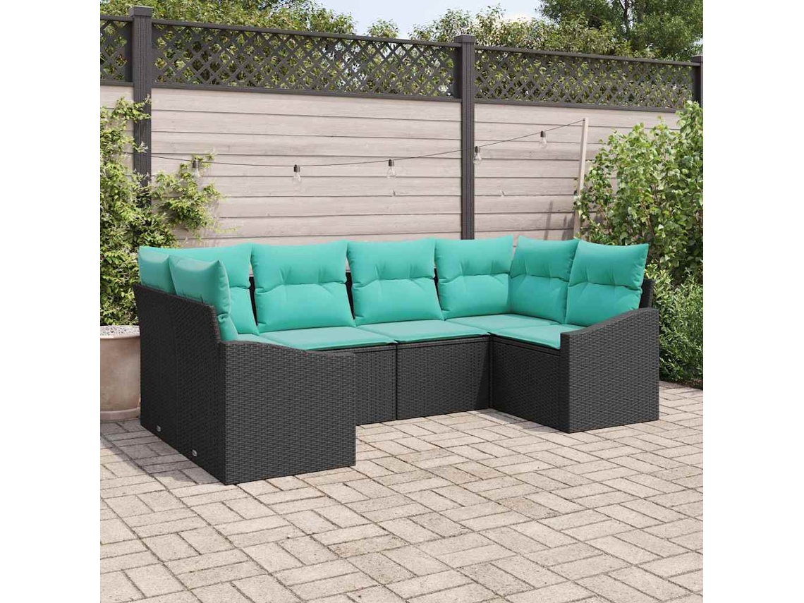 Vidaxl Conjunto de Sofás com Almofada 6 Pcs Preto Vime Pe