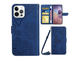 Capa Pega Para Iphone 14 Pro Pele Sintética Azul