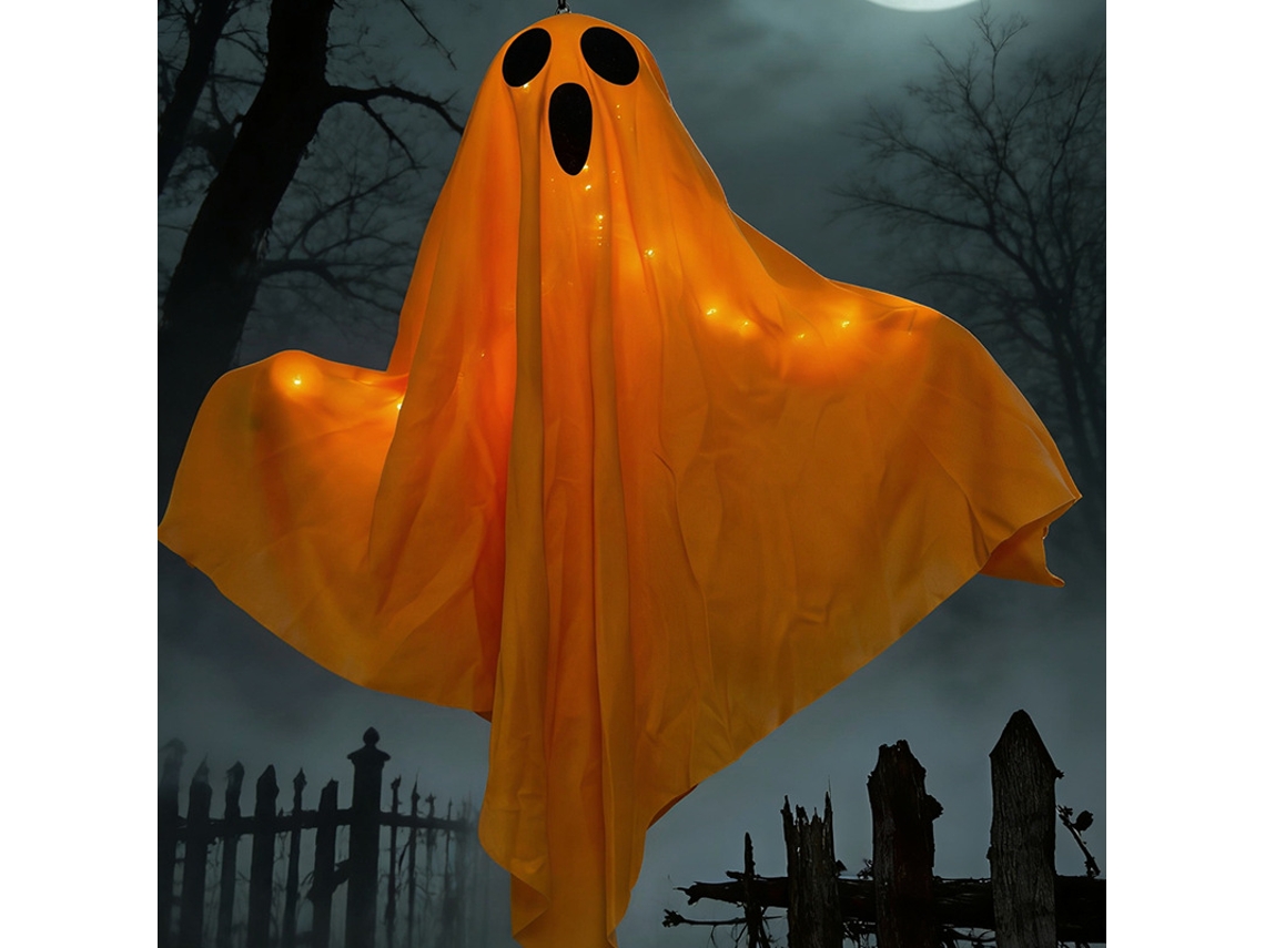 Decoração de Halloween, Fantasma Iluminado com Suspense - Ideal para Amendoeiras, Jardins, Árvores e Casas Assombradas, Laranja Panoona