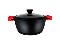 Panela Indução Antiaderente Titânio 28cm, Alumínio Fundido Sem Pfoa, Tampa De Vidro, Briebe, Black Titanium