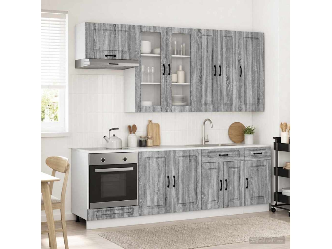 Vidaxl Unidade De Cozinha Kalmar 8 Unid. Sonoma Cinzento