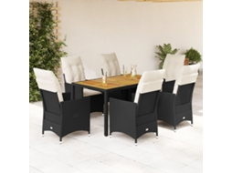 Vidaxl 7 Pcs Conjunto De Jantar P/ Jardim C/ Almofadões Vime Pe Preto