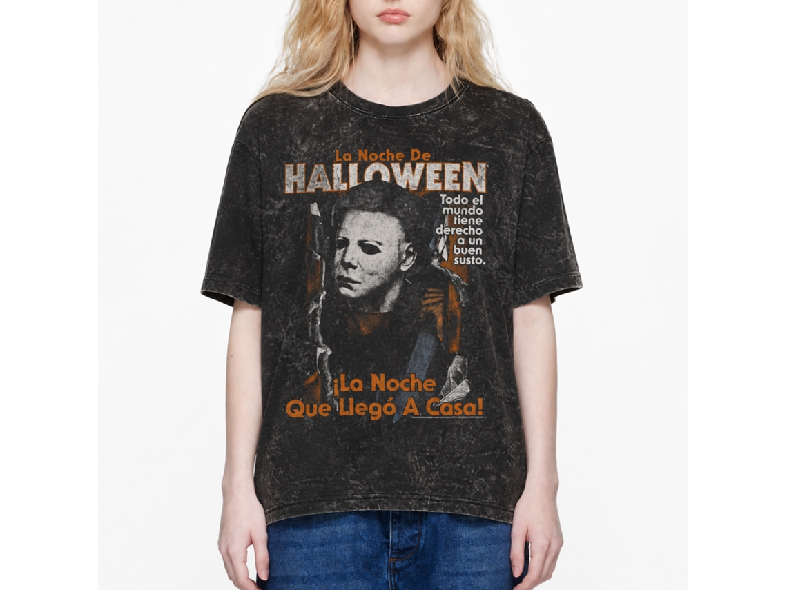 Rockinstone Halloween Movie Spanish Premium Mineral Wash Fashion Horror Movie T-shirt Size:s