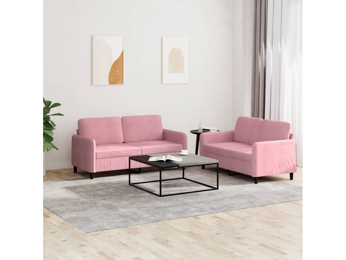 Vidaxl 2 Pcs Conjunto De Sofás Veludo Rosa