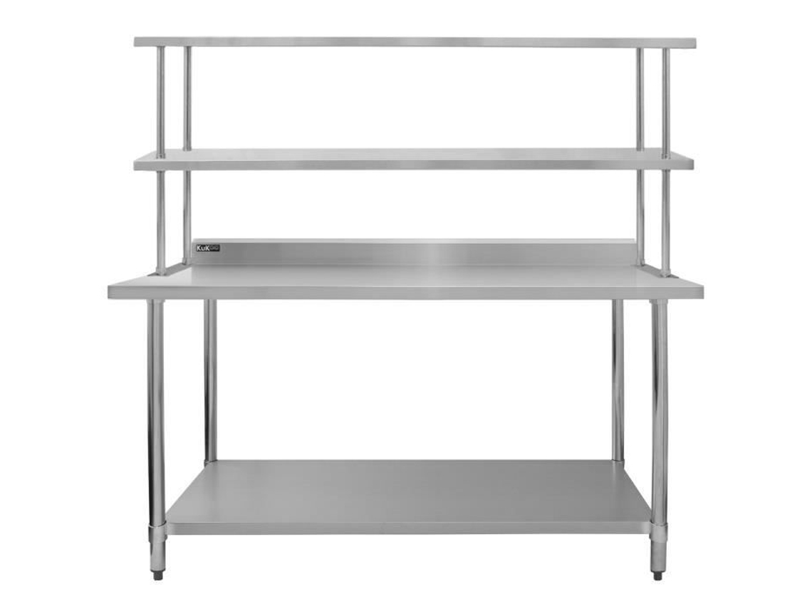 Lote Mesa de Apoio Cozinha Plana 1800Mm & Prateleira Extra 1800Mm Prateleira 2 Níveis Prateleira Preparação Culinária Armazenamento