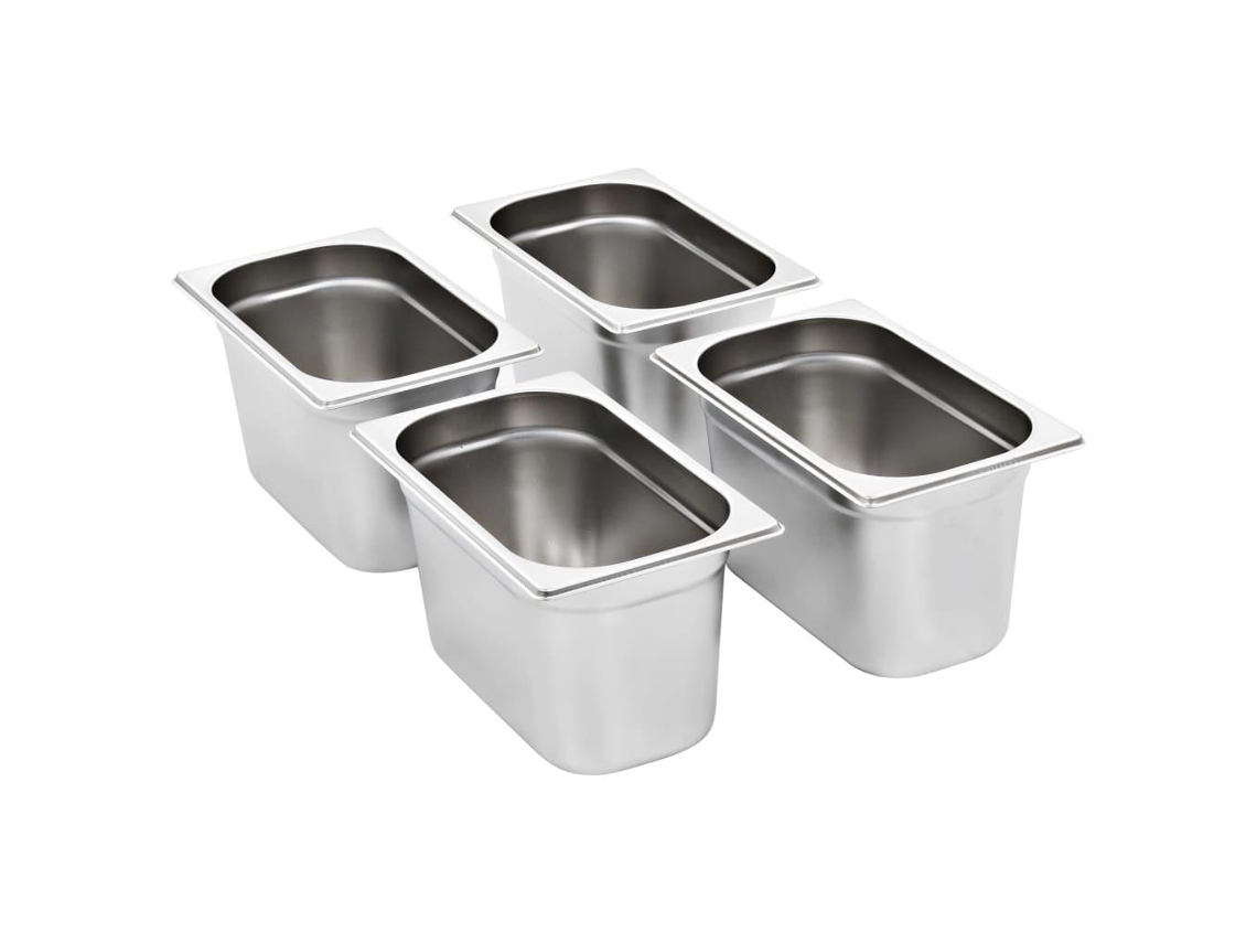 vidaXL Recipientes gastronorm 4 pcs GN 1/4 150 mm aço inoxidável