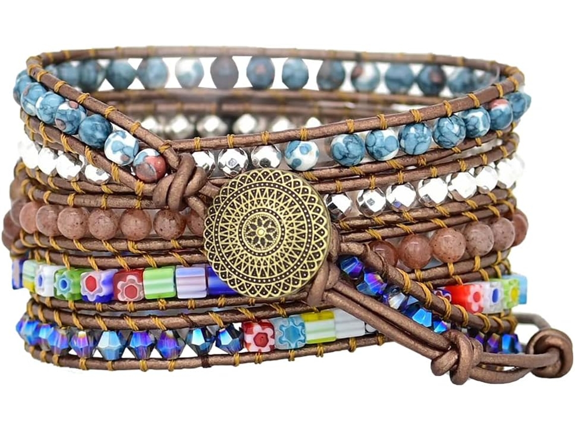 Pulseira De Relógio Elegante E Prática Em Couro Genuíno Estilo Boho.