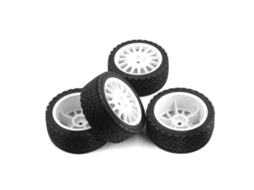 Conjunto de 4 Pneus e Rodas de Corrida Brancos para Carros Rc Kyosho e Tamiya À Escala 1:10. MDUG