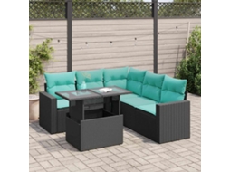 Vidaxl 6 Pcs Conjunto Sofás Jardim C/ Almofadões Vime Pe/acácia Preto