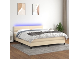 Vidaxl Cama Box Spring C/ Colchão E Led 160x200 Cm Tecido Cor Creme