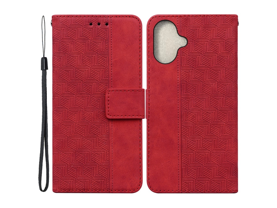 Capa Em Couro Pu Para Apple Iphone 16plus, Vermelho