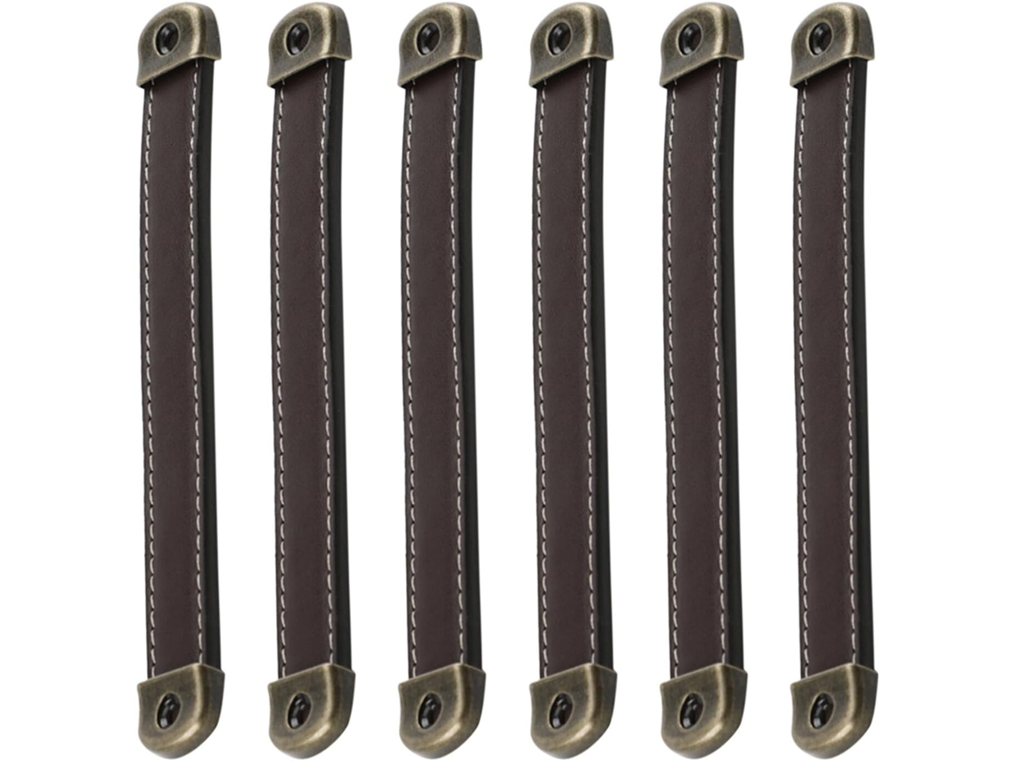 Conjunto De 6 Puxadores De Couro Para Gavetas E Botões De Metal Para Guarda-roupas E Cômodas.