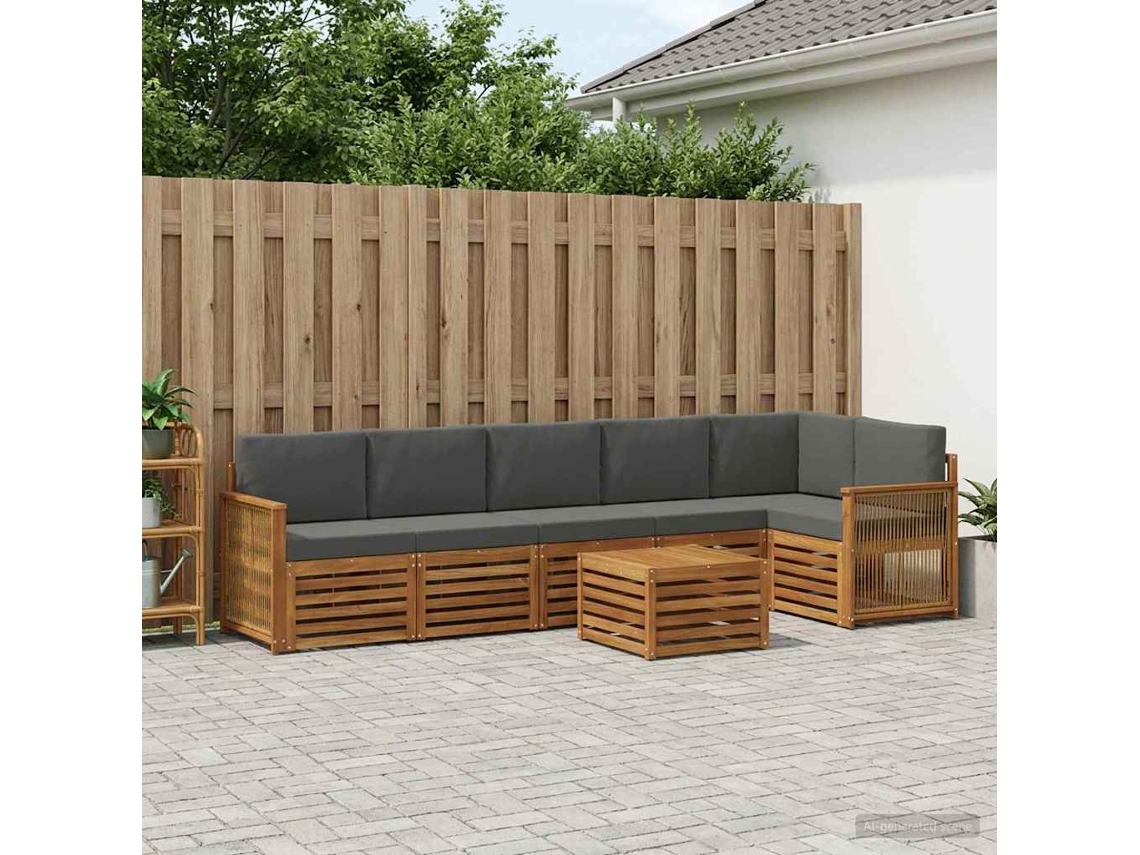 Vidaxl Conjunto De Sofás Para Exterior 6 Unid. Natural E Antracite