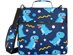 Pasta de 3 Anéis 1, 5 Polegadas com Alça, Estampa de Dinossauro e Estrela Azul, Bolsa de Armazenamento Portátil com