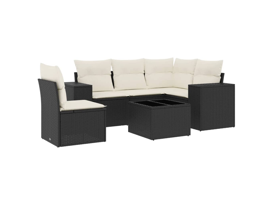 Conjunto 6 sofás de jardim c/ almofadões VIDAXL vime PE preto