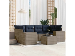 Vidaxl Conjunto De Sofá De Jardim Com 7 Peças E Almofadas Em Rattan Sintético Cinza