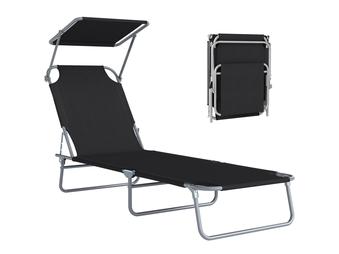 Espreguiçadeira Dobrável, Confortável, Com Encosto Reclinável Em Múltiplas Posições E Toldo Ajustável. Dimensões: 187 Cm (c) X 58 Cm (l) X 36 Cm (a).