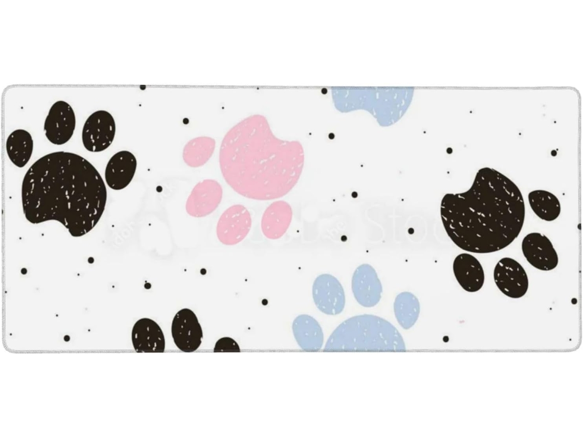 Mousepad para Computador de Grande Formato, 40 X 90 Cm, com Estampa Colorida Patas Cachorro Desenhadas À Mão e