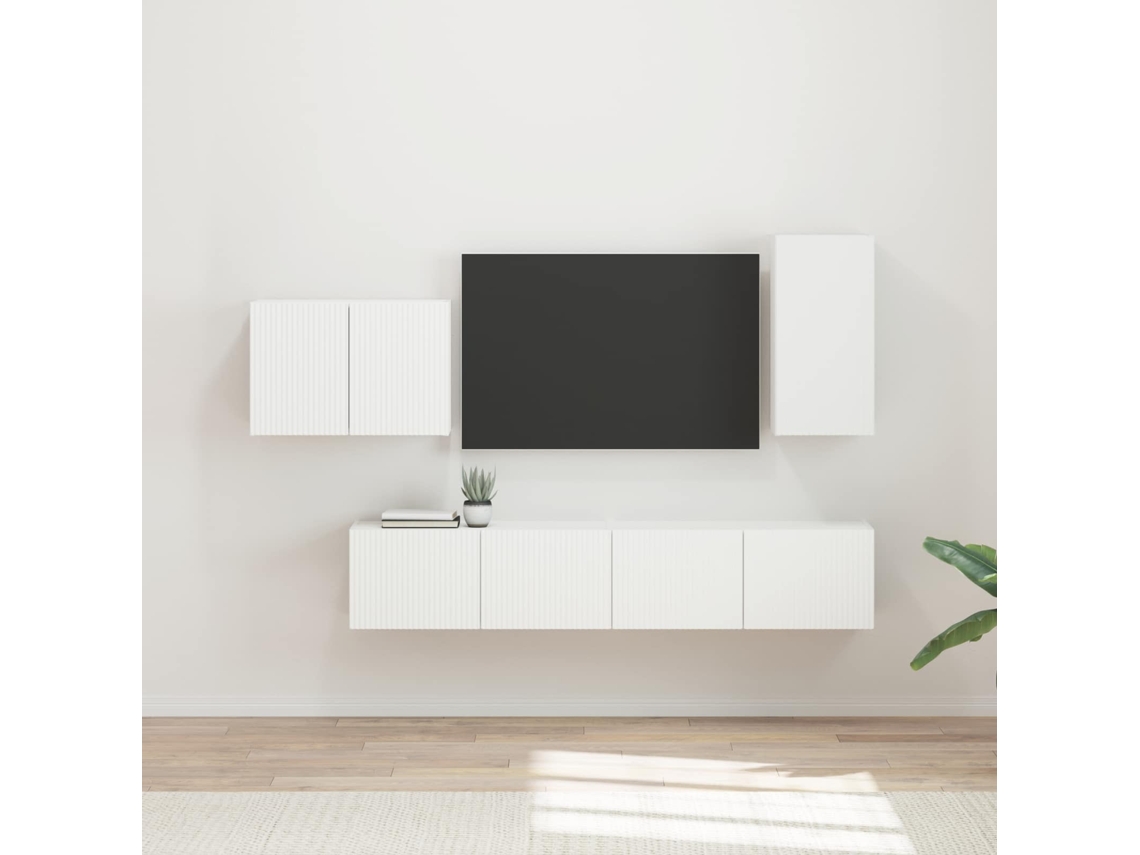 Vidaxl Conjunto De Gabinete De Parede Para Tv 4 Unid. Branco