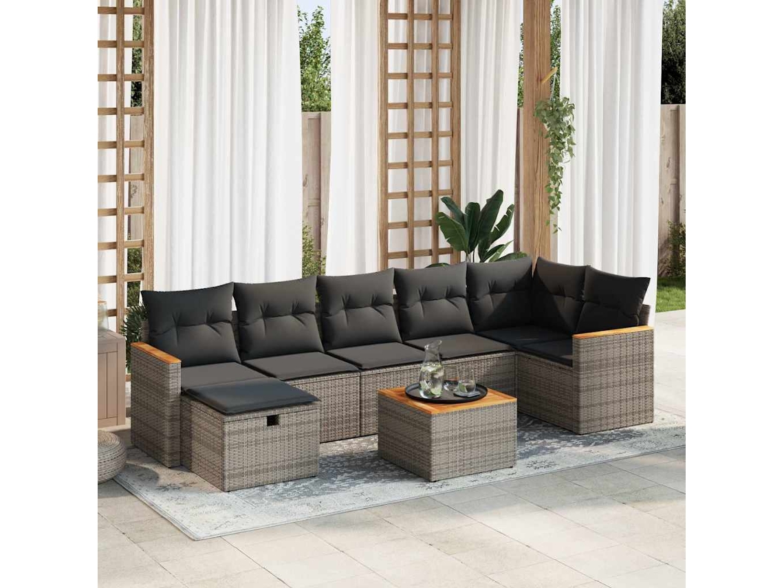 Vidaxl 8 Pcs Conjunto Sofás De Jardim C/ Almofadões Vime Pe Cinzento