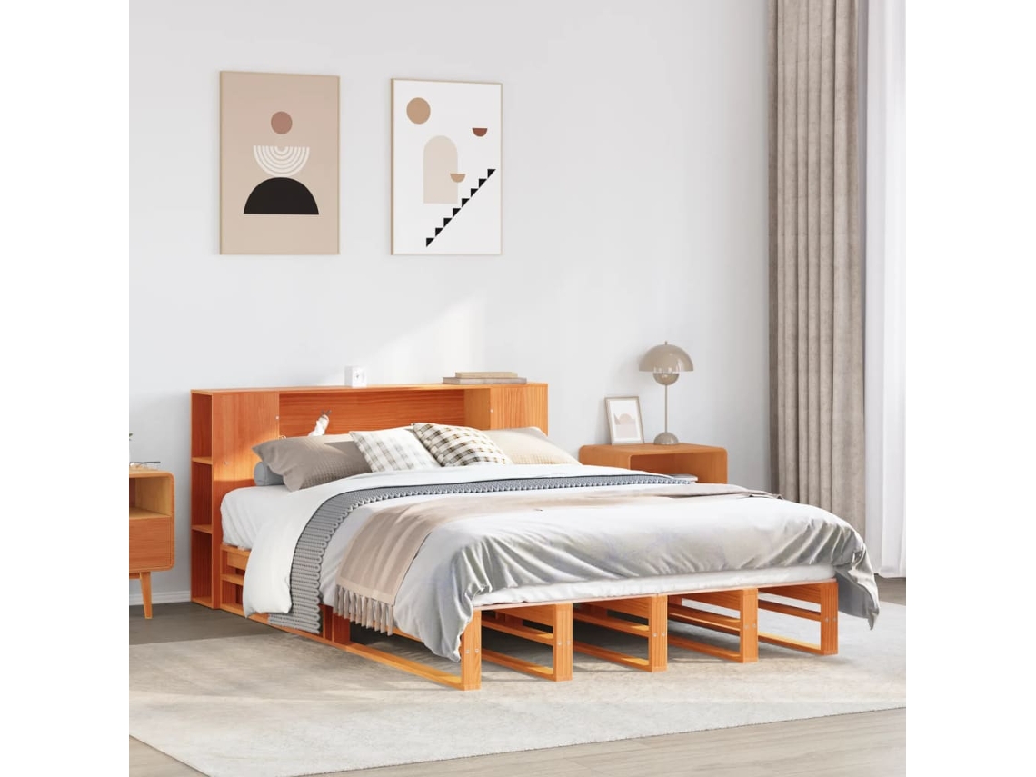 Cama Com Estante Sem Colchão 140x200 Cm Madeira Maciça