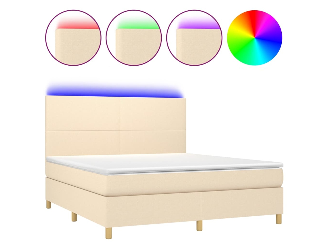 Cama Box Spring com Colchão e Led Tecido Cor Creme MAISON EXCLUSIVE (180x200 cm)