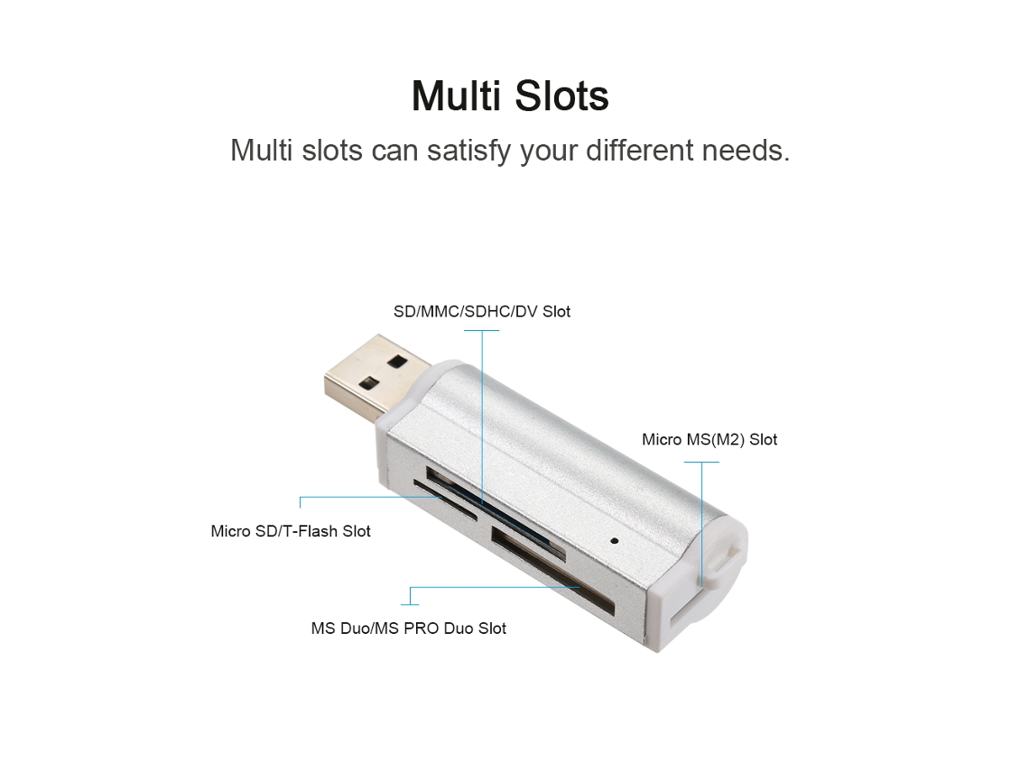 Leitor De Cartões All In One Usb 2.0 Mini Portátil Para Sd/tf/ms Duo/m2 Com Cartão De Som Usb Interno Ssd