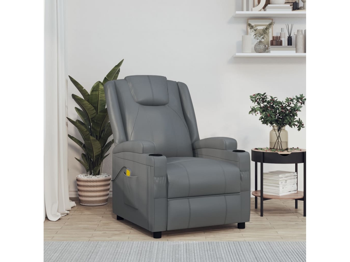 Vidaxl Poltrona De Massagens Couro Artificial Antracite