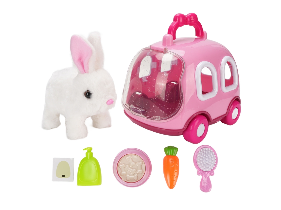 Ats brinquedo de Coelho Elétrico Simulado de Pelúcia para Crianças Coelho Eletrônico com Jaula para Meninas