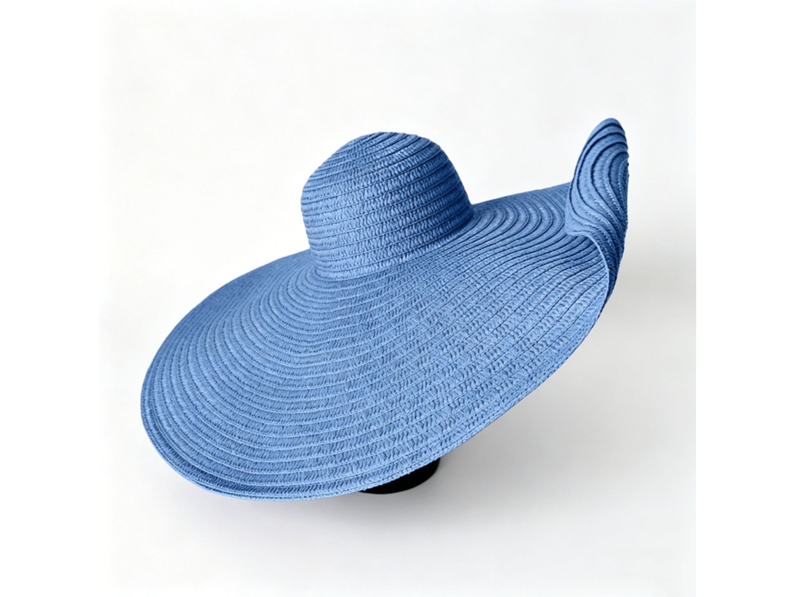 Chapéu De Praia Dobrável Para Férias Com Alça Extra Grande, Largura Aberta 70cm, Azul Jeans, Tamanho M (56-58cm)