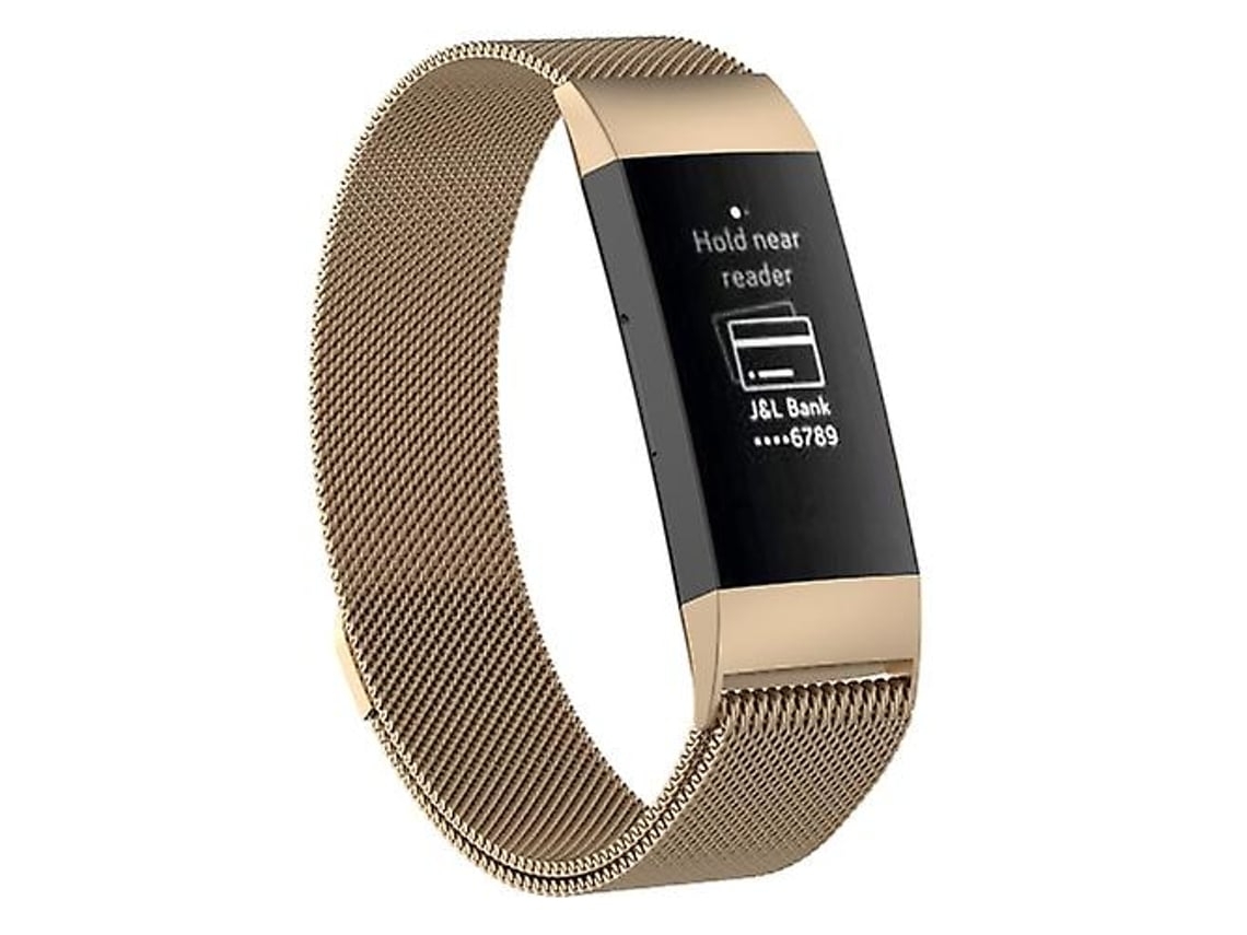 Pulseira Lurelia Small Fitbit Charge 4, Aço Inoxidável, Fechamento Magnético, 190 X 18 Mm, Champanhe Dourado, Acabamento Moderno