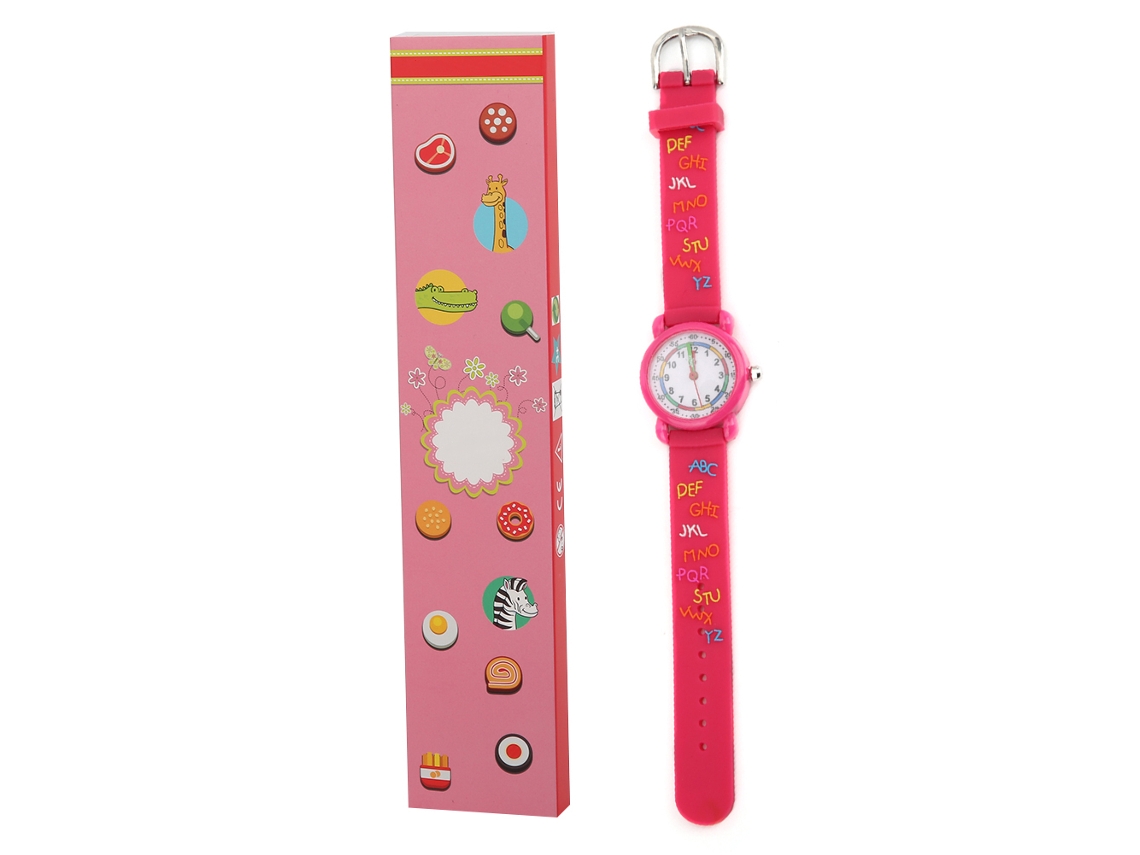 Walshlxq reloj Infantil Impermeable Con Dibujos Animados Y Letras para Niños Herramienta de Reconocimiento de Tiempo Color Rosa Claro