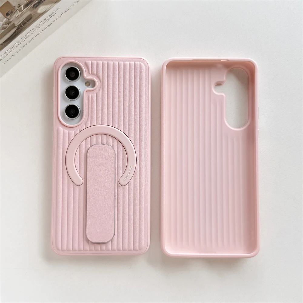 (rosa, Galaxy S25 Ultra) Capa De Celular Dobrável E Ondulada Com Suporte, Feita De Couro Sintético, Compatível Com O Encaixe Magnético Magsafe.