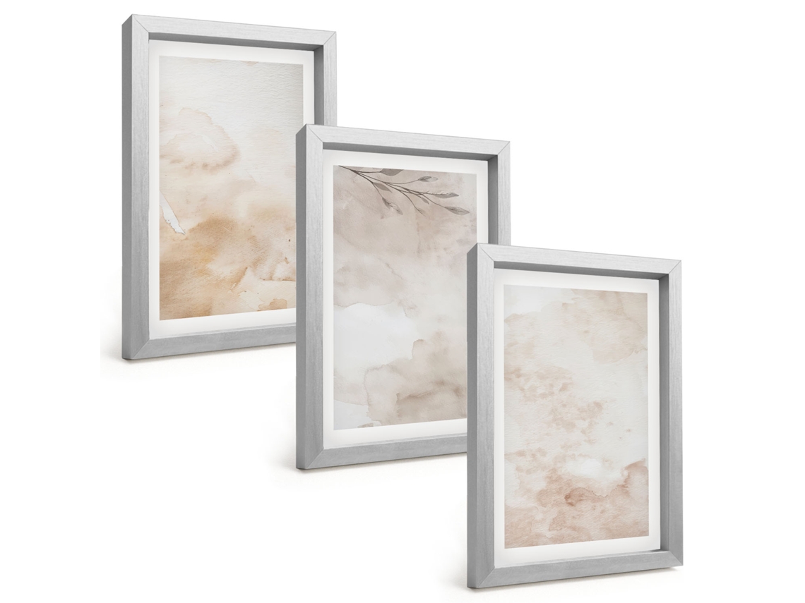 Composição De Quadros Aquarela, Folhas Em Tons Pastel Espelharte (3 Peças 20x30 Cm)