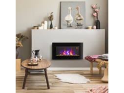 Chaminé Elétrica de Parede 1000/2000 W, Chaminé Decorativa com Efeito de Chama de 7 Cores Ajustáveis, 72,5x11,5x40cm, Preto
