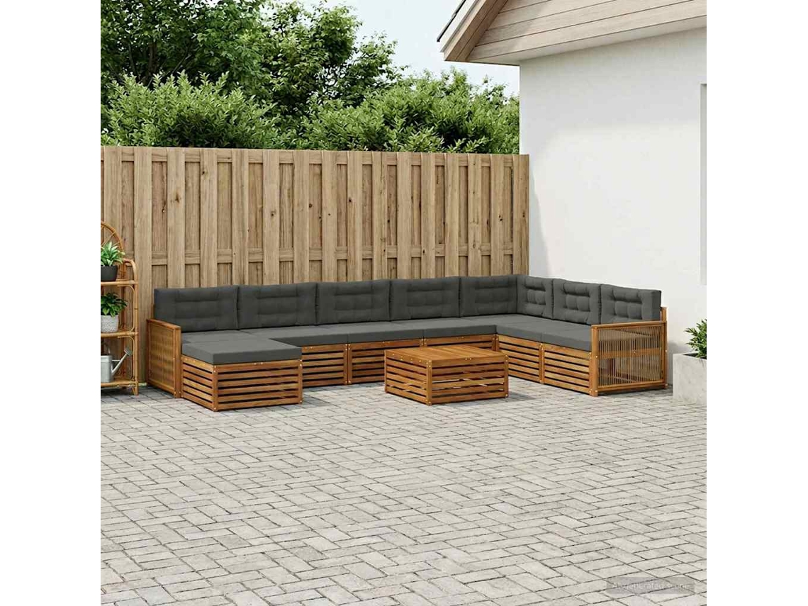 Vidaxl Conjunto De Sofás Para Exterior 9 Pcs Natural E Antracite