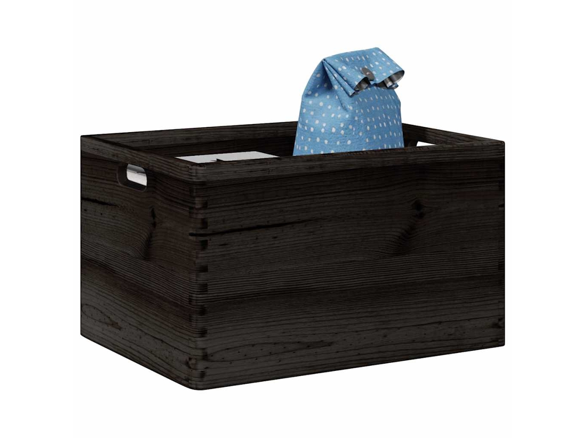 Vidaxl Caixa Madeira Com Pegas Preta 40x30x23 Cm Pinho Madeira Maciça