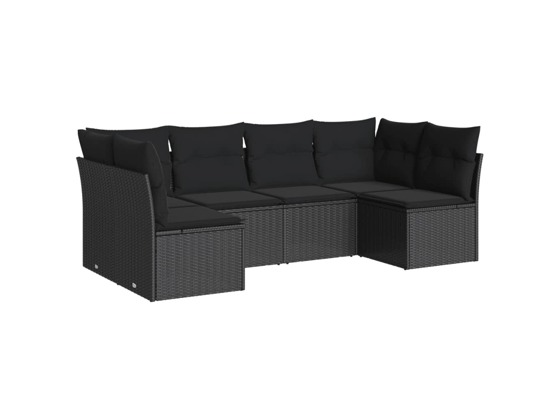 Conjunto Sofás de Jardim 6 Pcs com Almofadões Vime Pe Preto MAISON EXCLUSIVE (6 pcs)