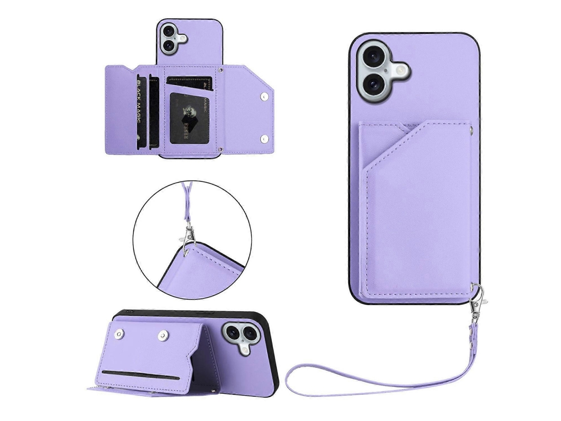 Capa Para Iphone 16 Plus Com Suporte Para Cartão E Suporte Para Celular Com Alça De Pulso