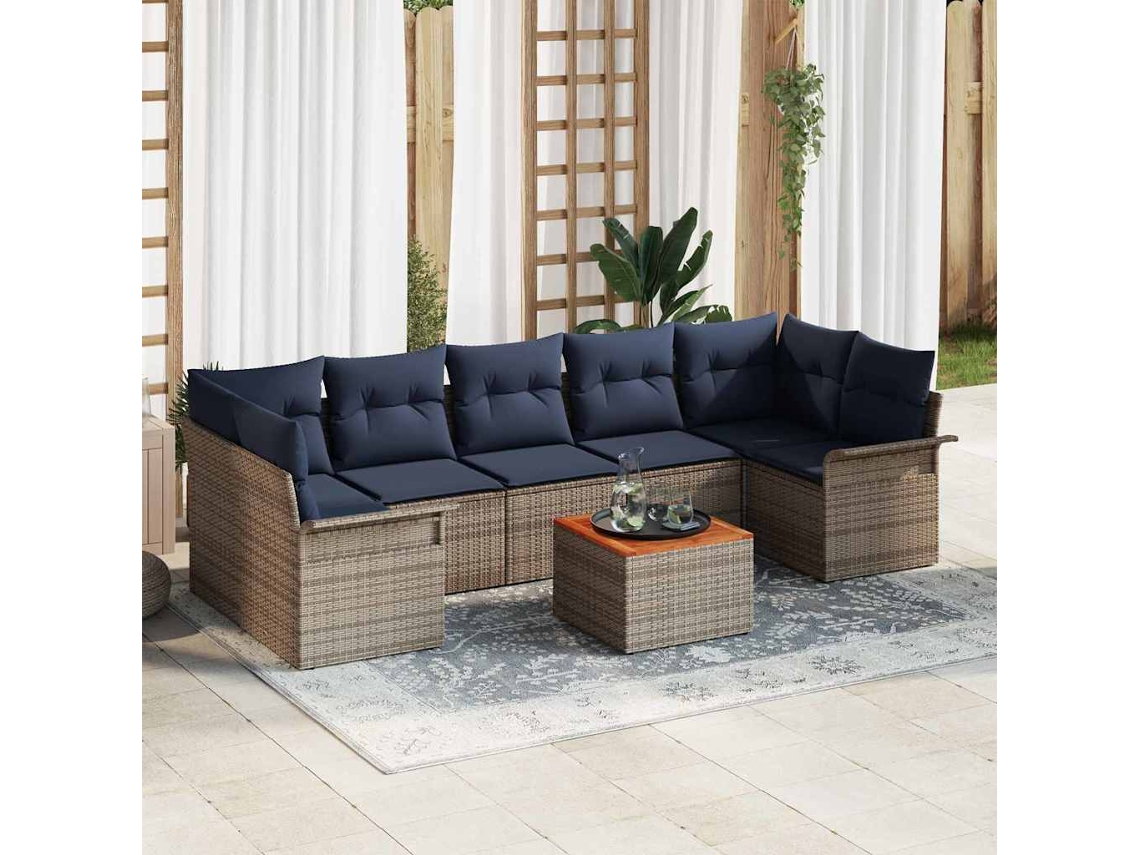 Vidaxl Conjunto De Sofá De Jardim 8 Unid. Cinzeto Vime Pe