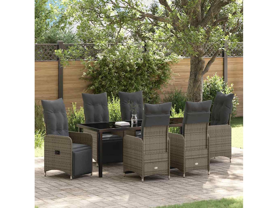 Vidaxl Conjunto De Jantar Para Jardim 7 Unid. Bege Vime Pe