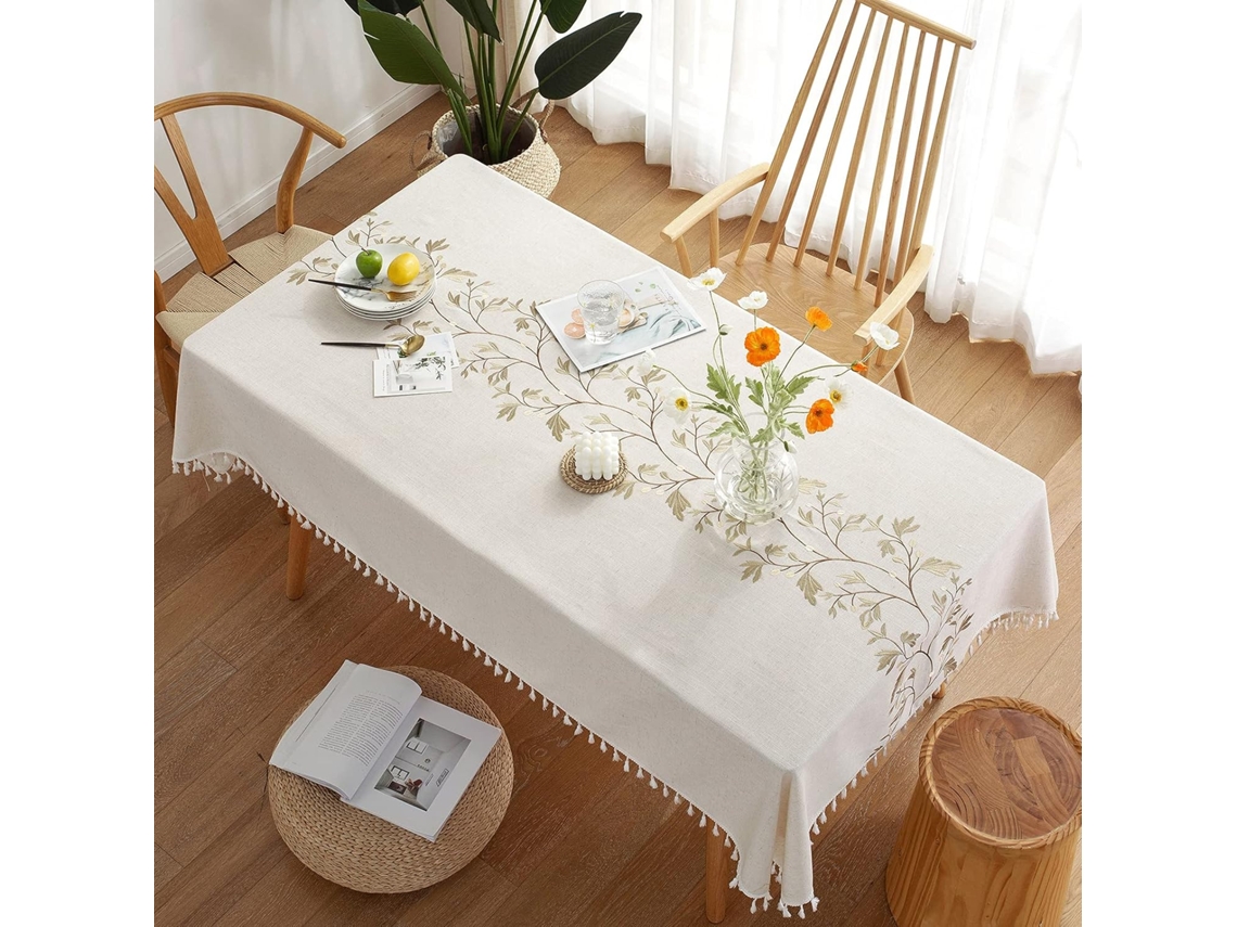 Toalha De Mesa Para Mesa De Jantar Toalha De Mesa Rústica, Tecido De Algodão E Linho Toalha De Mesa Retangular Pequena Folha De Café, 55 X 86 Polegada