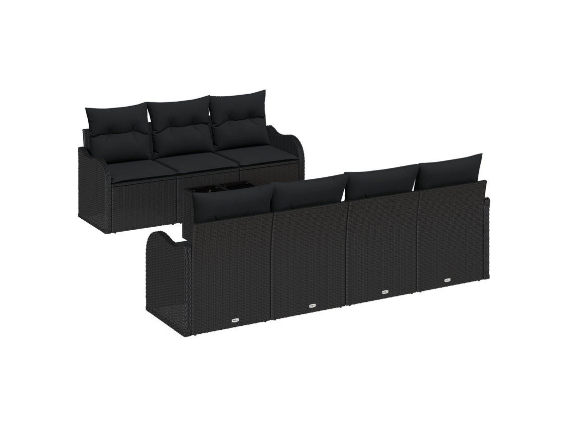 Conjunto 8 Sofá De Jardim Vidaxl Preto Vime Pe (231 X 62 X 85 Cm)