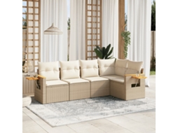 Vidaxl 5 Pcs Conjunto De Sofás P/ Jardim Com Almofadões Vime Pe Bege