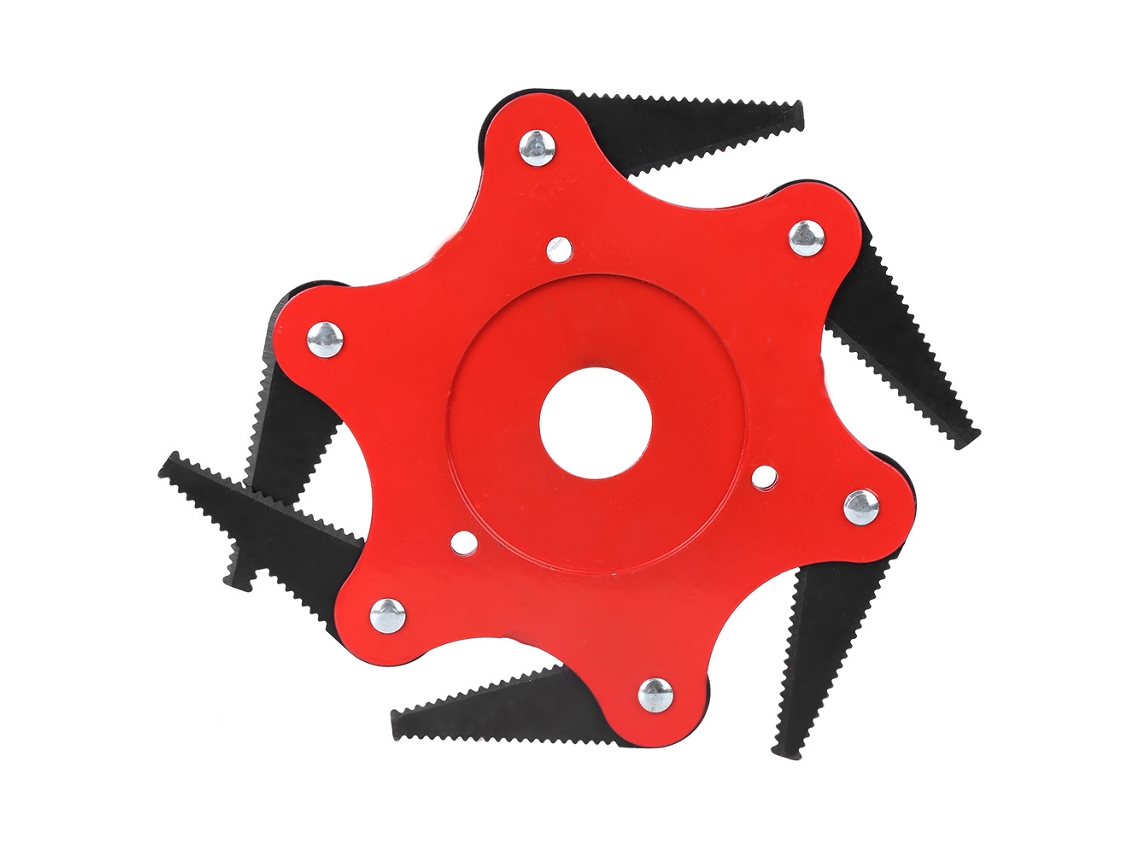 Cabeçote de corte para roçadeira com 6 lâminas e dentes, acessório durável, vermelho.