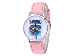 Relógio de Quartzo com Pulseira de Couro Padrão Animal Fofo para Mulheres (rosa)