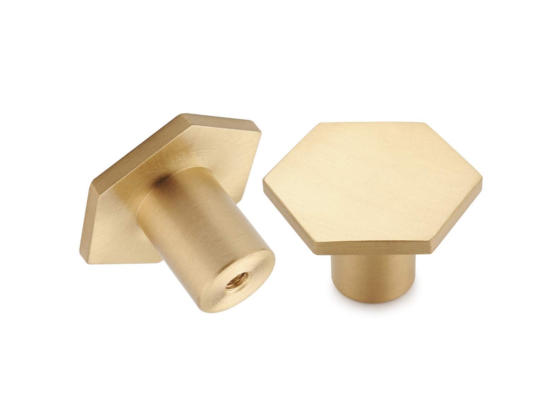 Lote De 10 Puxadores Hexagonais 34x20mm Latão Escovado Dourado Para Móveis,guarda Roupas,cozinha E Banheiro Btforus