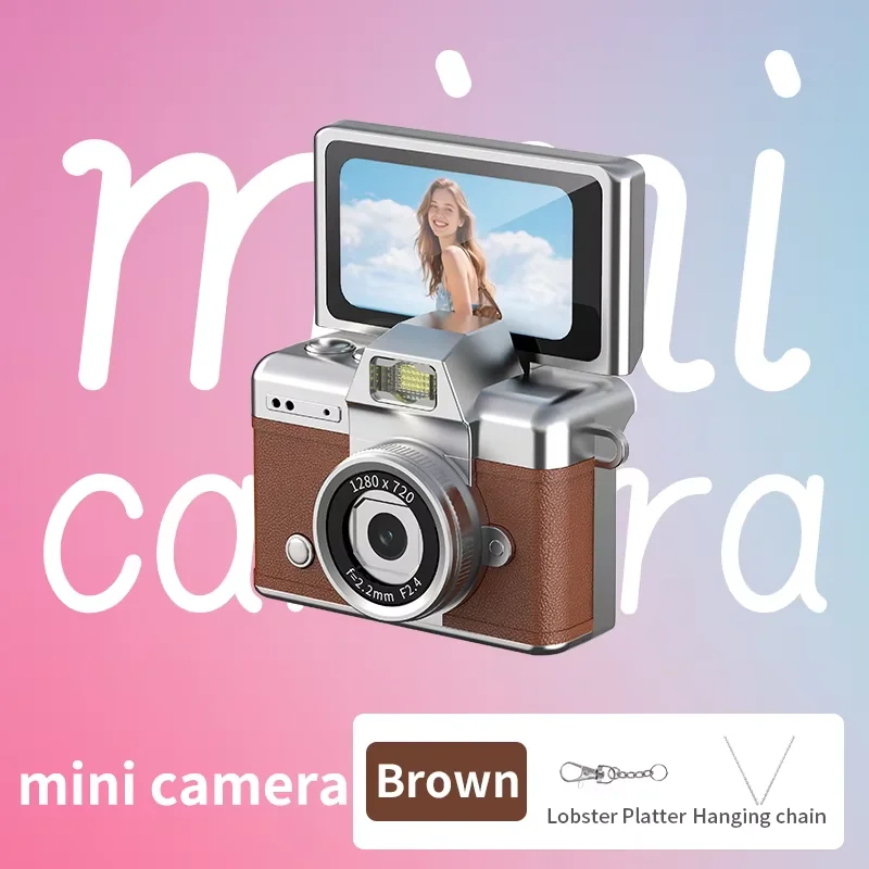 Mini Câmera Ccd, Tela Giratória de 180°, Alça para Pescoço, Câmera de Ação Estilo Retrô MDUG (marrom, Sem Cartão Sd)