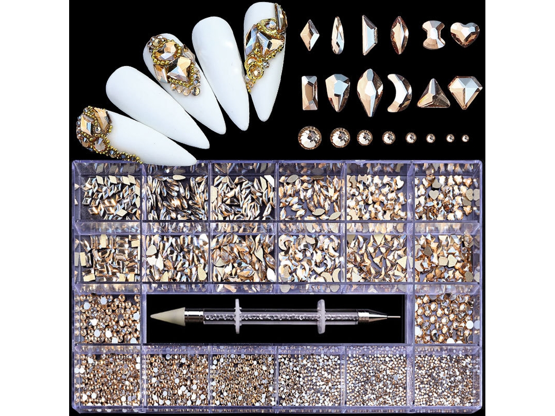 2500 Strass Planos, 12 Tipos, 600 Diamantes 20 Estilos, Cristais 3d com Base Plana para Artesanato Diy, Dourado PANOONA